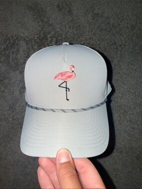 Light Gray womens Cap with Pink Flamingo Embroidery